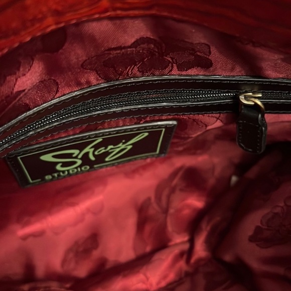Sharif Studio Red Pebbled Handbag with Rhinestones, Used Once. - Picture 10 of 13